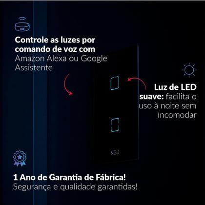 Imagem de Interruptor Inteligente Smart Zigbee Alexa google 2 Botões 4x2 Bivolt Branco Cod:291990509 Neo Avant
