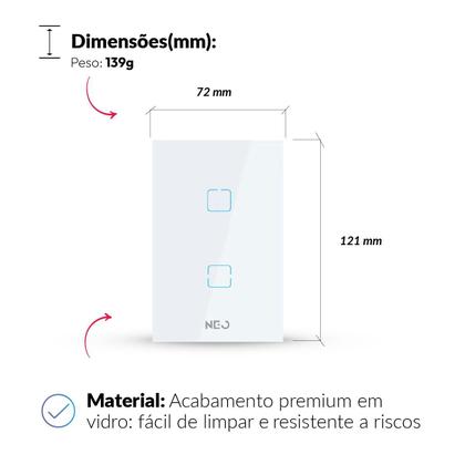 Imagem de Interruptor Inteligente Smart Zigbee Alexa google 2 Botões 4x2 Bivolt Branco Cod:291990509 Neo Avant