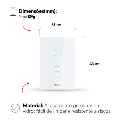 Imagem de Interruptor Inteligente Smart Zigbee Alexa google 3 Botões 4x2 Bivolt Branco Cod:291990527 Neo Avant
