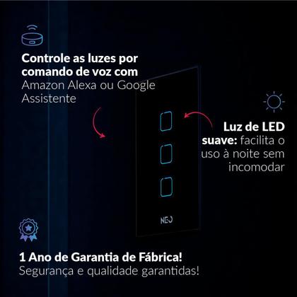 Imagem de Interruptor Inteligente Smart Zigbee Alexa google 3 Botões 4x2 Bivolt Branco Cod:291990527 Neo Avant