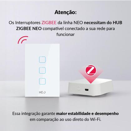 Imagem de Interruptor Inteligente Smart Zigbee Alexa google 3 Botões 4x2 Bivolt Branco Cod:291990527 Neo Avant