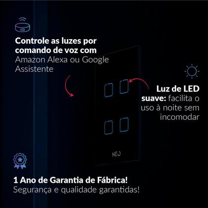 Imagem de Interruptor Inteligente Smart Zigbee Alexa google 4 Botões 4x2 Bivolt Branco Cod:291990545 Neo Avant