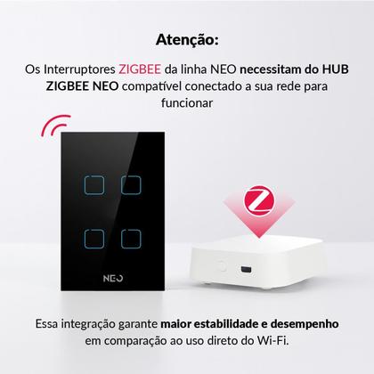 Imagem de Interruptor Inteligente Smart Zigbee Alexa google 4 Botões 4x4 Bivolt Preto Cod: 291990554 Neo Avant