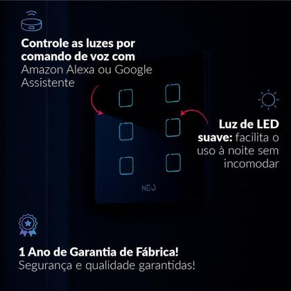 Imagem de Interruptor Inteligente Smart Zigbee Alexa google 6 Botões 4x4 Bivolt Branco Cod:291990563 Neo Avant