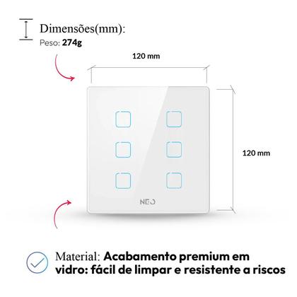 Imagem de Interruptor Inteligente Smart Zigbee Alexa google 6 Botões 4x4 Bivolt Branco Cod:291990563 Neo Avant