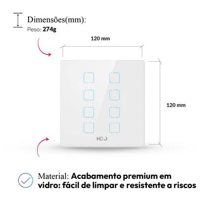 Imagem de Interruptor Inteligente Smart Zigbee Alexa google 8 Botões 4x4 Bivolt Branco Cod:291990581 Neo Avant