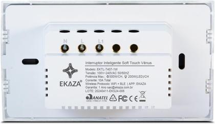 Imagem de Interruptor Inteligente Soft Touch Vênus 1 Botão BRANCO Alexa Google Ekaza - EKTL-T407-1W