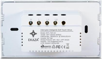 Imagem de Interruptor Inteligente Soft Touch Vênus 2 Botões BRANCO Alexa Google Ekaza - EKTL-T407-2W