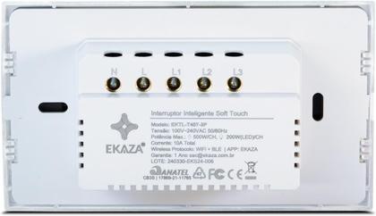 Imagem de Interruptor Inteligente Soft Touch Vênus 3 Botões BRANCO Alexa Google Ekaza - EKTL-T407-3W