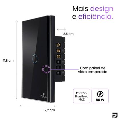 Imagem de Interruptor Inteligente Touch 1 Botão 4x2 Alexa Google Wifi Smartlife Tuya Panda Plus Controle de Voz Bivolt Automação