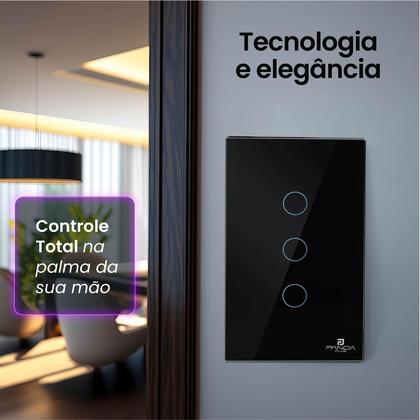 Imagem de Interruptor Inteligente Touch 3 Botões 4x2 Alexa Google Wifi Smartlife Tuya Panda Plus Controle de Voz Bivolt Automação