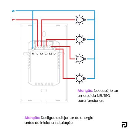Imagem de Interruptor Inteligente Touch 6 Botões 4x4 Alexa Google Wifi Smartlife Tuya Panda Plus Controle de Voz Bivolt Automação