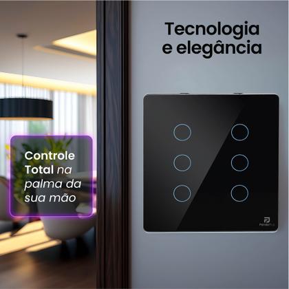 Imagem de Interruptor Inteligente Touch 6 Botões 4x4 Alexa Google Wifi Smartlife Tuya Panda Plus Controle de Voz Bivolt Automação