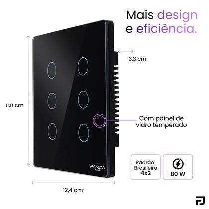 Imagem de Interruptor Inteligente Touch 6 Botões 4x4 Alexa Google Wifi Smartlife Tuya Panda Plus Controle de Voz Bivolt Automação