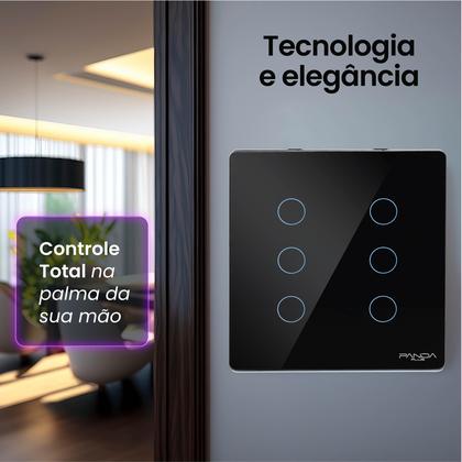 Imagem de Interruptor Inteligente Touch 6 Botões 4x4 Alexa Google Wifi Smartlife Tuya Panda Plus Controle de Voz Bivolt Automação