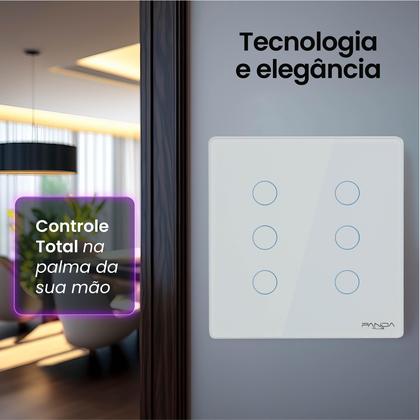 Imagem de Interruptor Inteligente Touch 6 Botões 4x4 Alexa Google Wifi Smartlife Tuya Panda Plus Controle de Voz Bivolt Automação