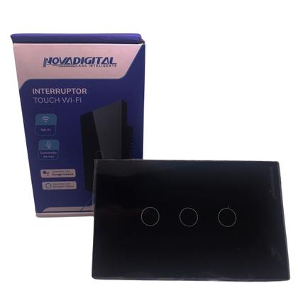 Imagem de Interruptor Inteligente Touch Wifi 3-Botoes Compativel Com Alexa e Google Assist - PRETO