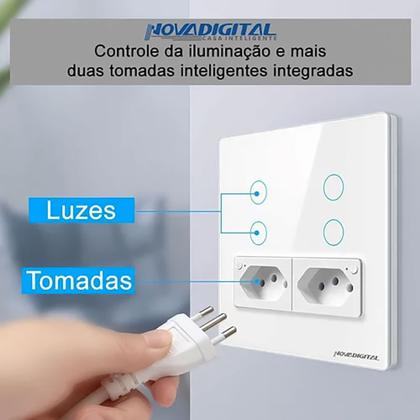 Imagem de Interruptor Inteligente Touch Wifi 4x4 4 Botões Tomada Alexa