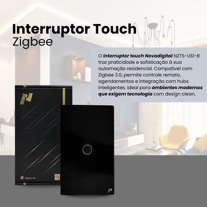 Imagem de Interruptor Inteligente Touch Zigbee 1 Botão NovaDigital Business Compatível Alexa e Google Assistente Preto