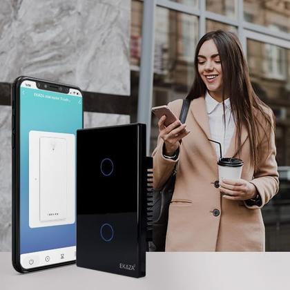 Imagem de Interruptor Inteligente Wi-F 2 Botões 4x2 PRETO Google home e Alexa EKAZA EKAT-T307-2P