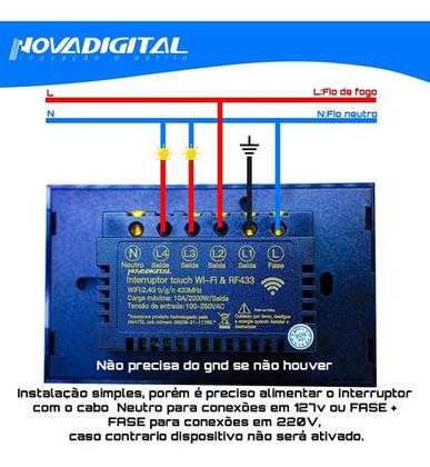 Imagem de Interruptor Inteligente Wi-fi 1 Botões Nova Digital Original