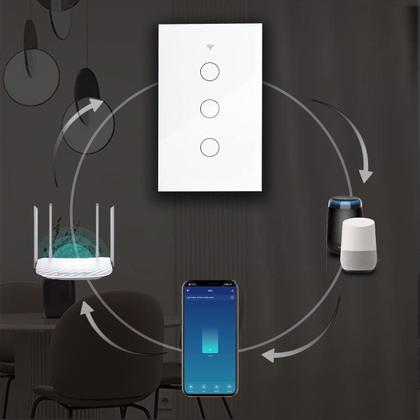 Imagem de Interruptor Inteligente Wi Fi 3 Botões Touch Smart Branco
