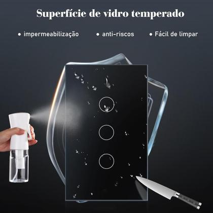 Imagem de Interruptor Inteligente Wi Fi 3 Botões Touch Smart Preto