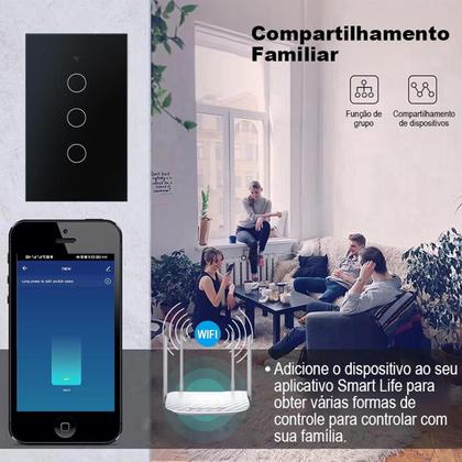 Imagem de Interruptor Inteligente Wi Fi 3 Botões Touch Smart Preto