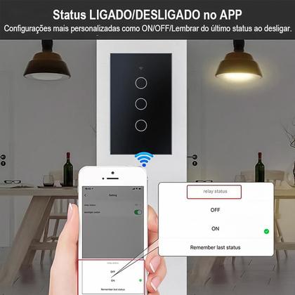 Imagem de Interruptor Inteligente Wi Fi 3 Botões Touch Smart Preto