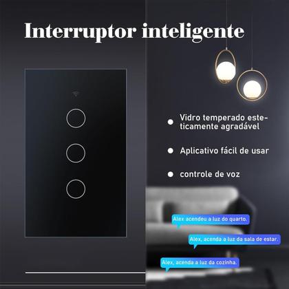 Imagem de Interruptor Inteligente Wi Fi 3 Botões Touch Smart Preto