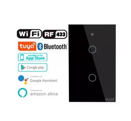 Imagem de Interruptor Inteligente Wi-fi+bluetooth+rádio frequência 2 Botões Preto Ekaza