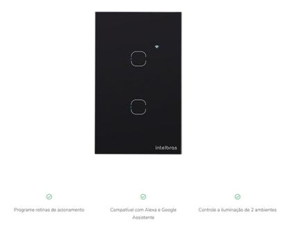 Imagem de Interruptor Inteligente Wi-fi Wireless 2 Botões Intelbras Preto