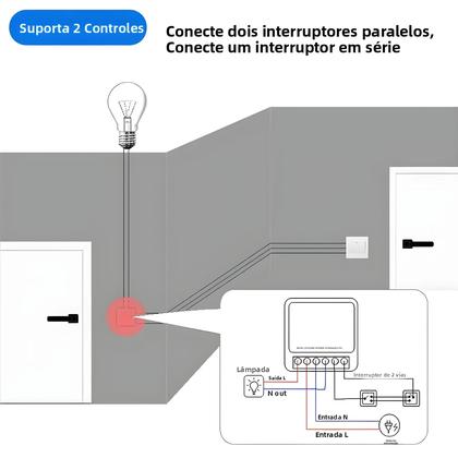 Imagem de Interruptor Inteligente WiFi 16A Tuya Mini Controle De 2 Vias Automação Residencial Alexa Google