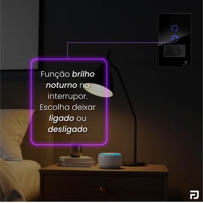 Imagem de Interruptor Inteligente Wifi 2 Botões Touch 1 Tomada 16A Bivolt Smartlife Tuya PandaPlus Alexa Google Comando Voz e App