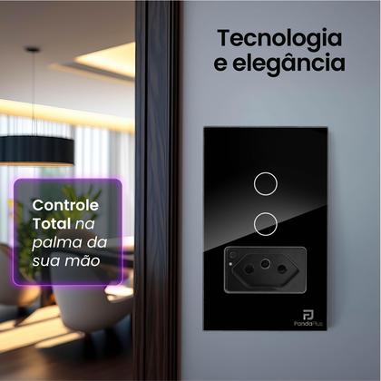 Imagem de Interruptor Inteligente Wifi 2 Botões Touch 1 Tomada 16A Bivolt Smartlife Tuya PandaPlus Alexa Google Comando Voz e App
