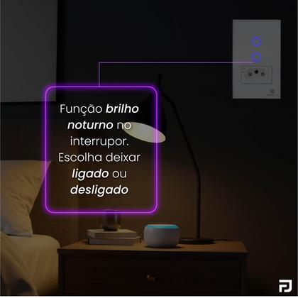 Imagem de Interruptor Inteligente Wifi 2 Botões Touch 1 Tomada 16A Bivolt Smartlife Tuya PandaPlus Alexa Google Comando Voz e App