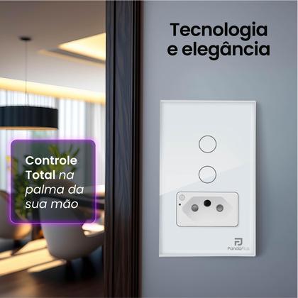 Imagem de Interruptor Inteligente Wifi 2 Botões Touch 1 Tomada 16A Bivolt Smartlife Tuya PandaPlus Alexa Google Comando Voz e App