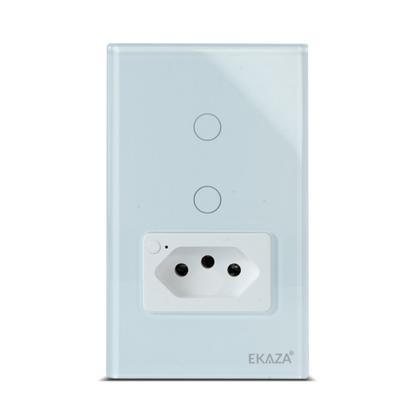Imagem de Interruptor Inteligente Wifi 2 Botões Touch e 1 Tomada 20A Branco Ekaza Alexa e Google