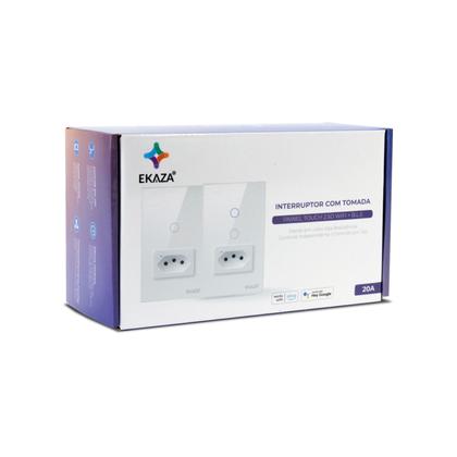 Imagem de Interruptor Inteligente Wifi 2 Botões Touch e 1 Tomada 20A Branco Ekaza Alexa e Google