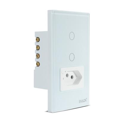Imagem de Interruptor Inteligente Wifi 2 Botões Touch e 1 Tomada 20A Branco Ekaza Alexa e Google
