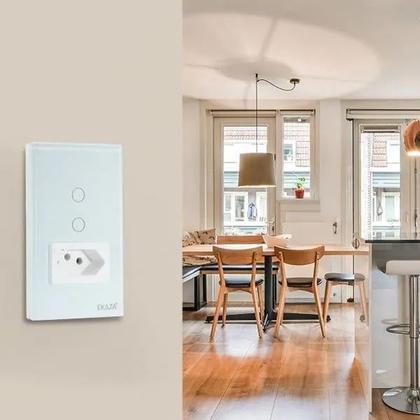 Imagem de Interruptor Inteligente Wifi 2 Botões Touch e 1 Tomada 20A Branco Ekaza Alexa e Google
