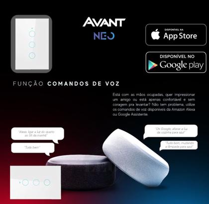 Imagem de Interruptor Inteligente Wifi 3 Botões Touch 4x2 Digital Smart Alexa Google Home - AVANT NEO 