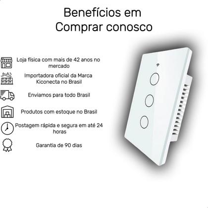 Imagem de Interruptor Inteligente Wifi 3 Botões Touch Alexa Tuya B
