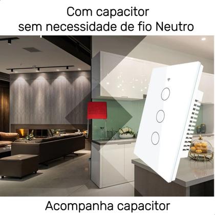 Imagem de Interruptor Inteligente Wifi 3 Botões Touch Alexa Tuya B