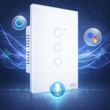 Imagem de Interruptor Inteligente WiFi 3 Teclas Touch Branco Megaju Aitek Alpha1003 Alexa Google Automação