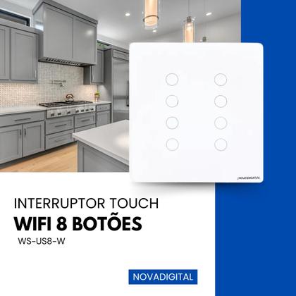 Imagem de Interruptor Inteligente Wifi 4x4 8 Botoes Touch compativel Alexa Google Home Siri Tuya e Smart Home
