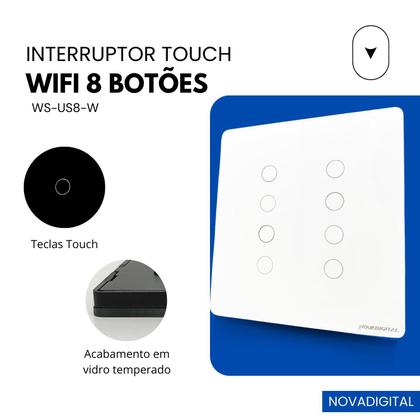 Imagem de Interruptor Inteligente Wifi 4x4 8 Botoes Touch compativel Alexa Google Home Siri Tuya e Smart Home