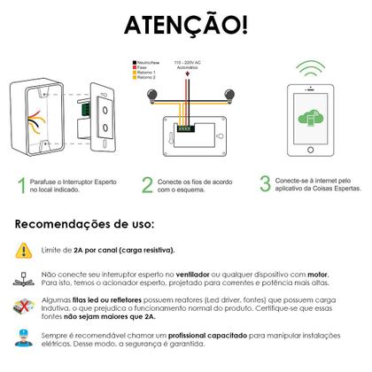 Imagem de Interruptor Inteligente WiFi Branco Coisas Espertas 4x2 De 6 Canais