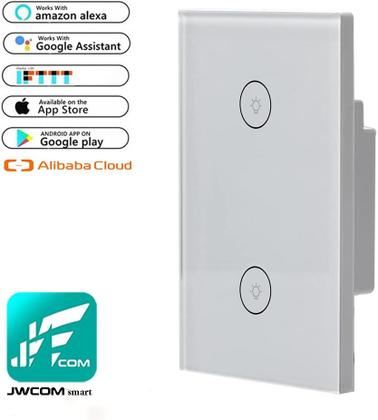 Imagem de Interruptor Inteligente WiFi Controle Por Aplicativo E Comando De Voz E RF433, Paralelo, 2 Botões Tecla Touch, Acabamento Em Vidro