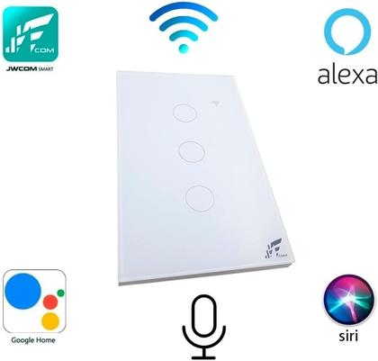 Imagem de Interruptor Inteligente WiFi Controle Por Aplicativo E Comando De Voz E RF433, Paralelo, 3 Botões Tecla Touch, Acabamento Em Vidro